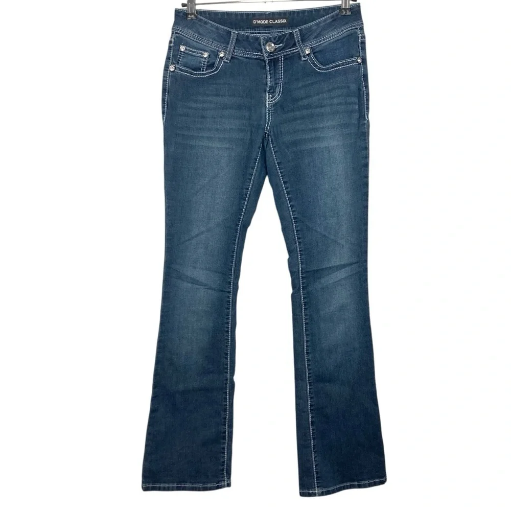 D’MODE CLASSIX Rhinestone Bling Low Rise Bootcut Jeans - Size 2 - Picture 3 of 12
